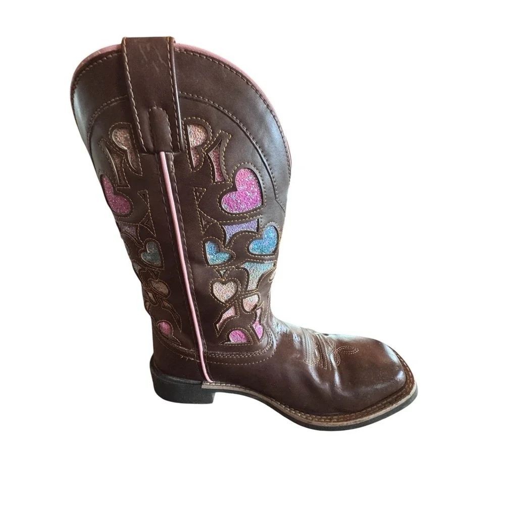 Shyanne Faux Leather Girl's Size 5 Mi Amor Glitter Heart Inlay Western Boots